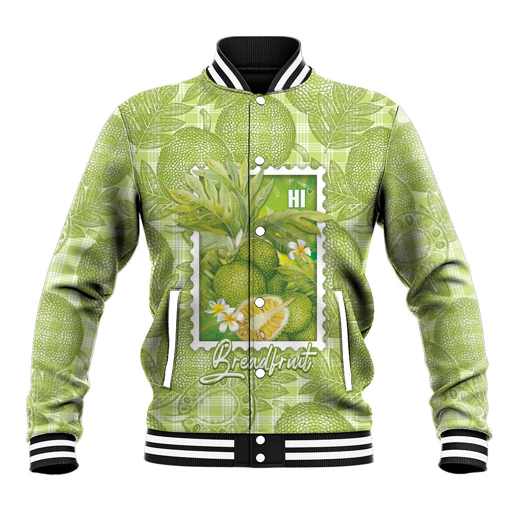 Aloha Hawaii Ulu Palaka Motifs Baseball Jacket Hawaiian Breadfruit Stylized Stamp LT14 Unisex Green - Polynesian Pride