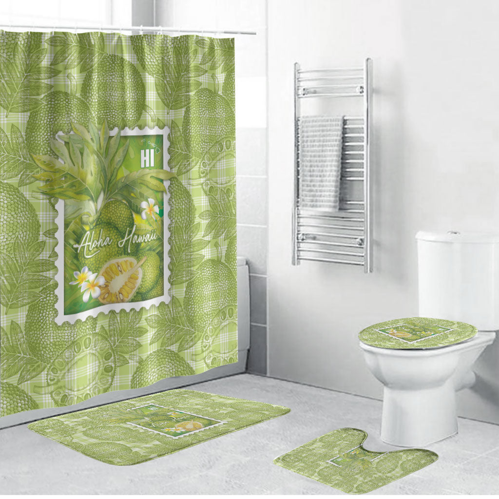 Aloha Hawaii Ulu Palaka Motifs Bathroom Set Hawaiian Breadfruit Stylized Stamp LT14 Bathroom Set (4 pcs) Green - Polynesian Pride