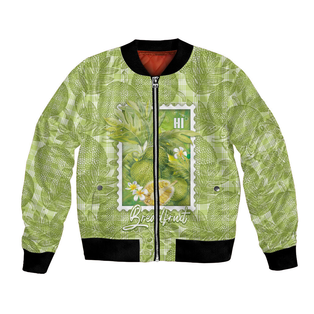 Aloha Hawaii Ulu Palaka Motifs Bomber Jacket Hawaiian Breadfruit Stylized Stamp LT14 Unisex Green - Polynesian Pride