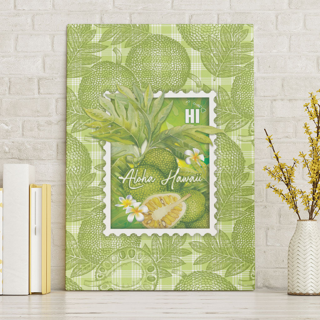 Aloha Hawaii Ulu Palaka Motifs Canvas Wall Art Hawaiian Breadfruit Stylized Stamp LT14 Without Frame Green - Polynesian Pride