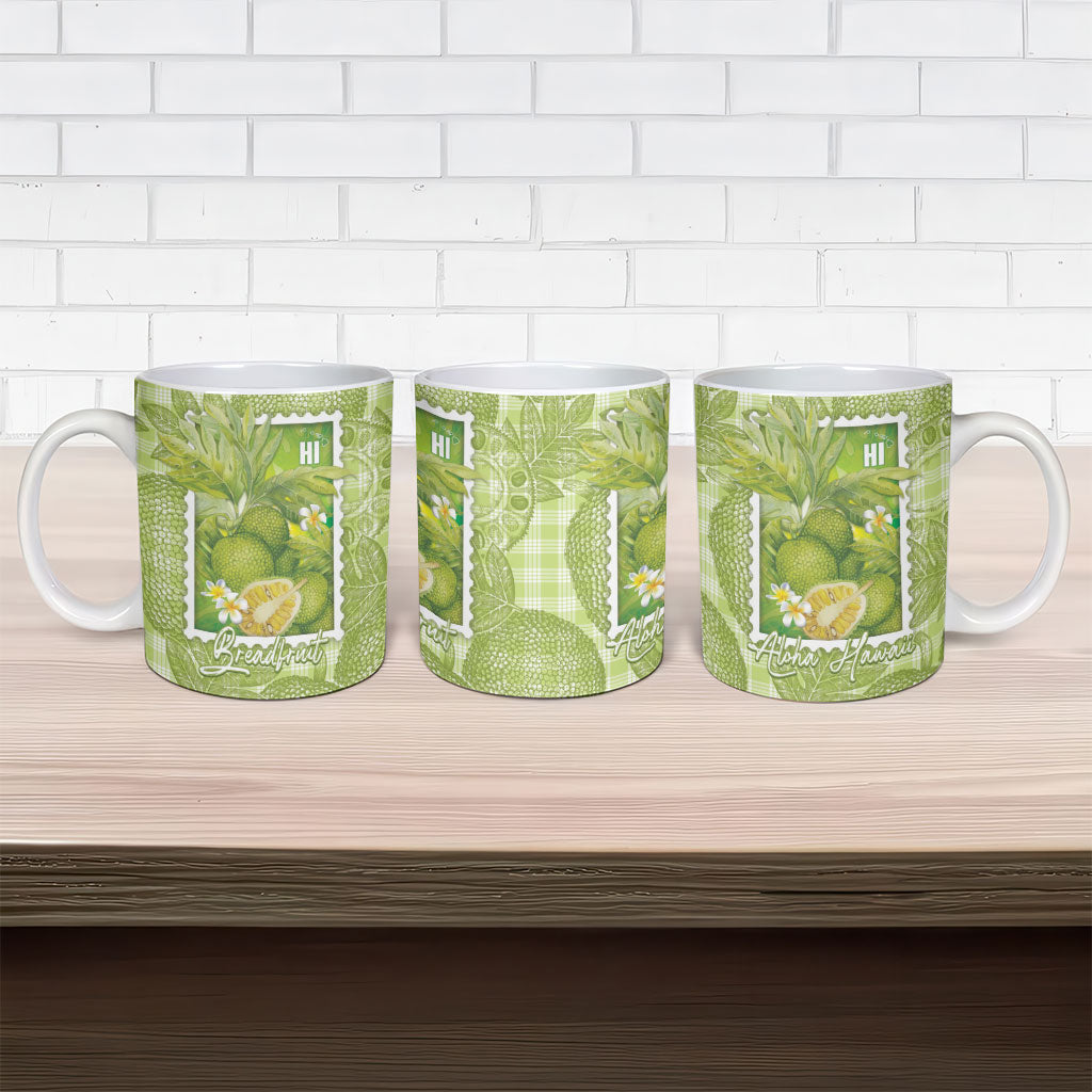 Aloha Hawaii Ulu Palaka Motifs Ceramic Mug Hawaiian Breadfruit Stylized Stamp LT14 - Polynesian Pride
