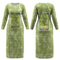 Aloha Hawaii Ulu Palaka Motifs Couples Matching Long Sleeve Bodycon Dress and Hawaiian Shirt Hawaiian Breadfruit Stylized Stamp LT14 - Polynesian Pride