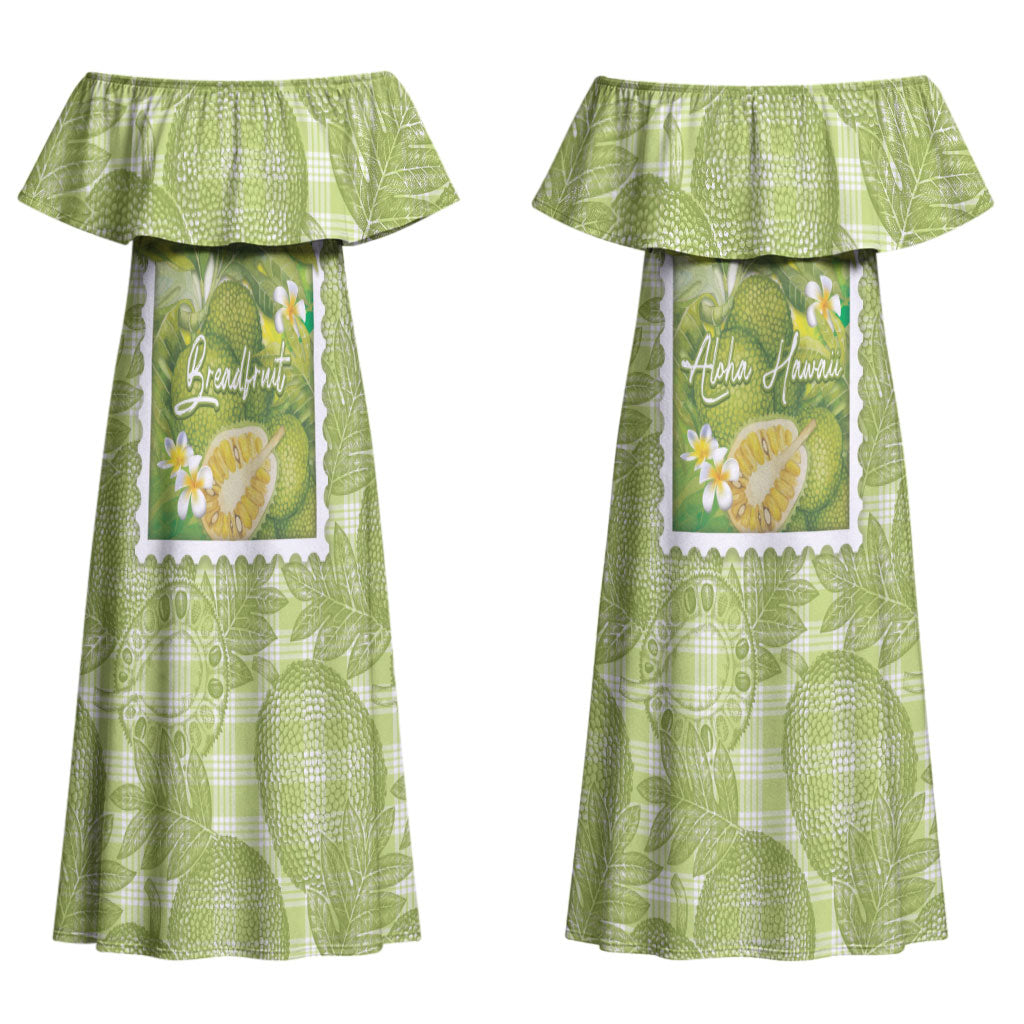 Aloha Hawaii Ulu Palaka Motifs Couples Matching Off Shoulder Maxi Dress and Hawaiian Shirt Hawaiian Breadfruit Stylized Stamp LT14 - Polynesian Pride