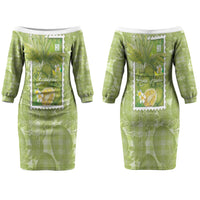 Aloha Hawaii Ulu Palaka Motifs Couples Matching Off The Shoulder Long Sleeve Dress and Hawaiian Shirt Hawaiian Breadfruit Stylized Stamp LT14 - Polynesian Pride