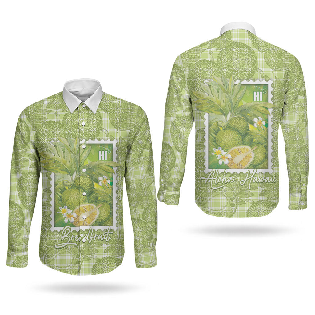 Aloha Hawaii Ulu Palaka Motifs Couples Matching Summer Maxi Dress and Long Sleeve Button Shirt Hawaiian Breadfruit Stylized Stamp LT14 - Polynesian Pride