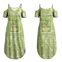 Aloha Hawaii Ulu Palaka Motifs Couples Matching Summer Maxi Dress and Long Sleeve Button Shirt Hawaiian Breadfruit Stylized Stamp LT14 - Polynesian Pride
