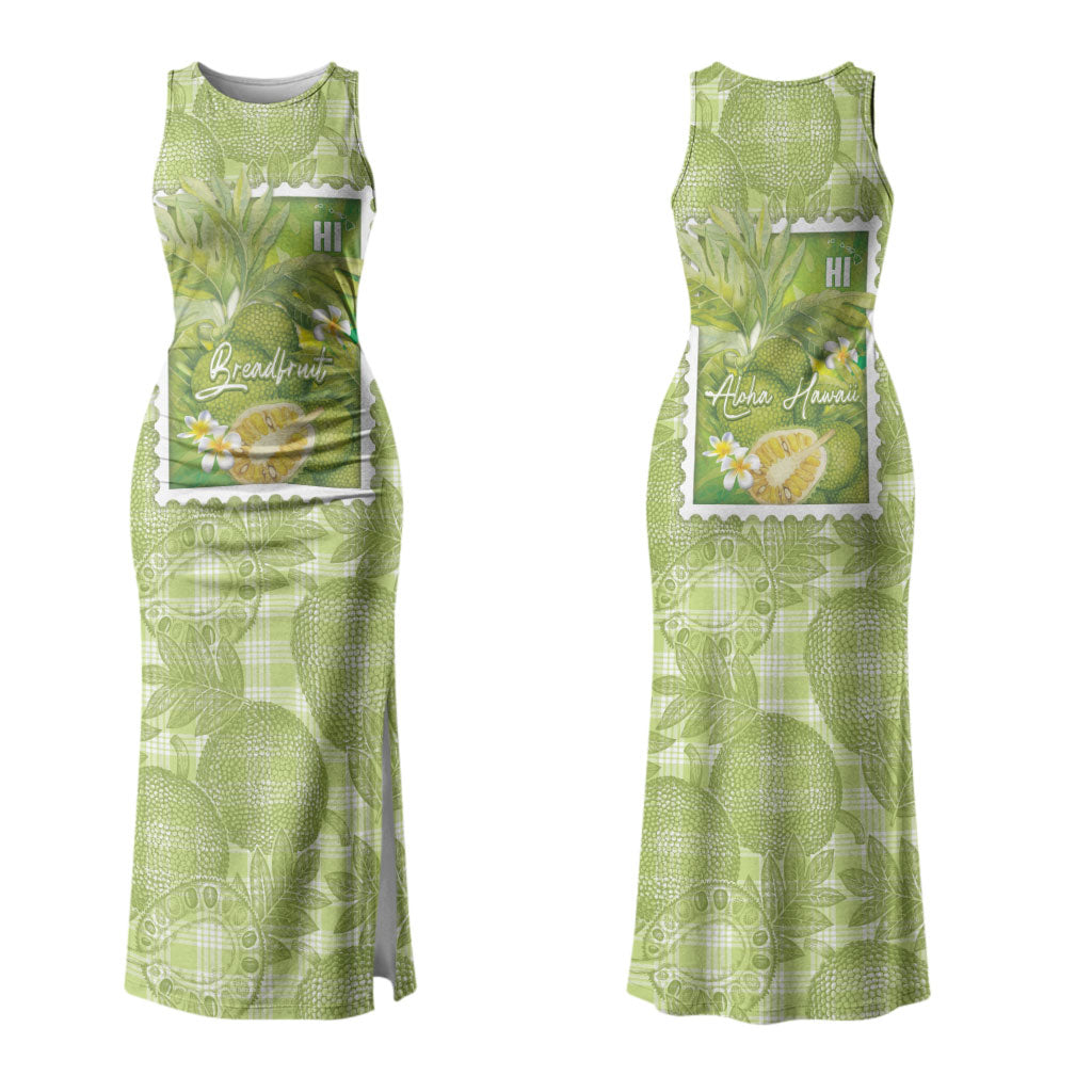 Aloha Hawaii Ulu Palaka Motifs Couples Matching Tank Maxi Dress and Long Sleeve Button Shirt Hawaiian Breadfruit Stylized Stamp LT14 - Polynesian Pride