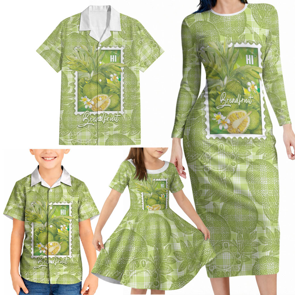 Aloha Hawaii Ulu Palaka Motifs Family Matching Long Sleeve Bodycon Dress and Hawaiian Shirt Hawaiian Breadfruit Stylized Stamp LT14 - Polynesian Pride
