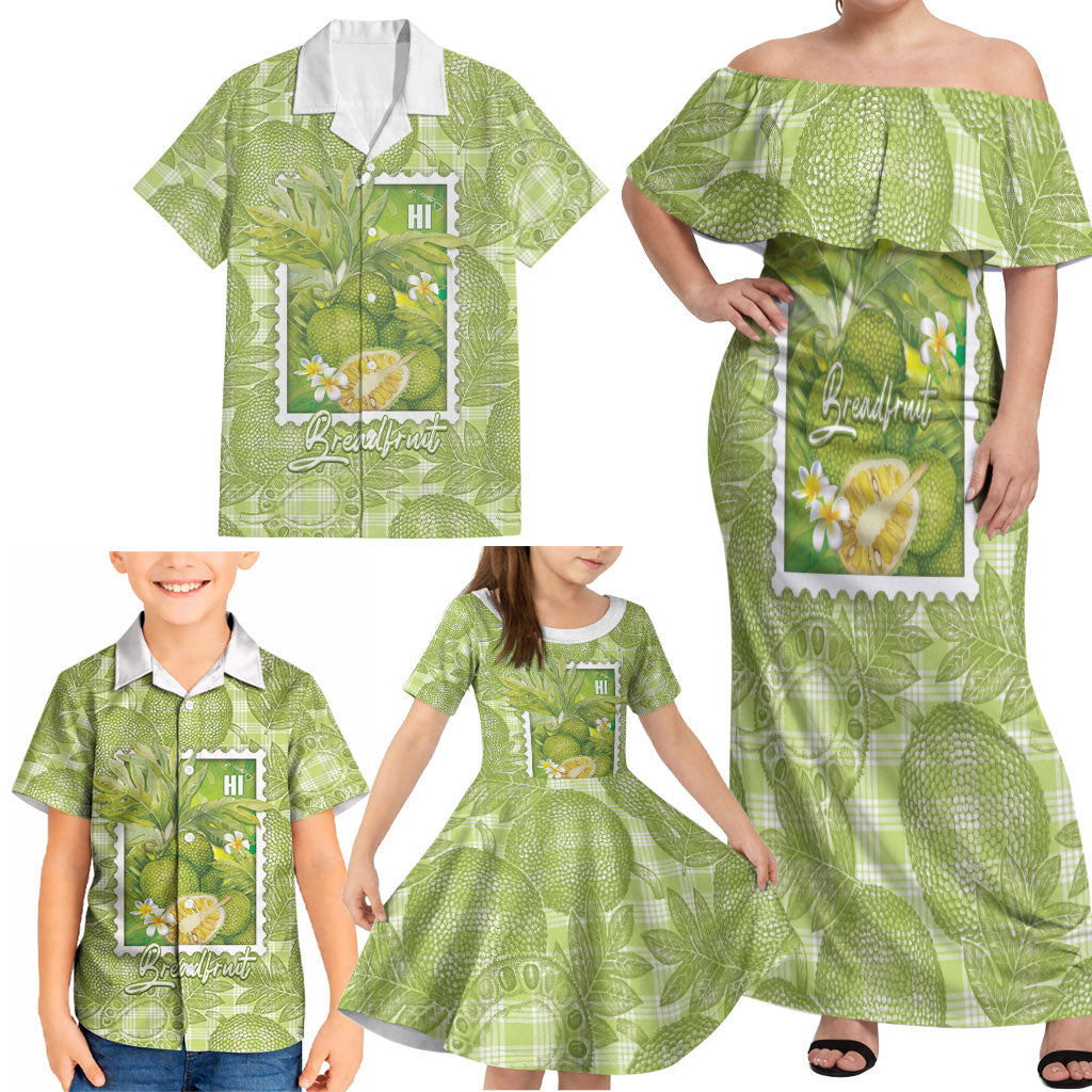 Aloha Hawaii Ulu Palaka Motifs Family Matching Off Shoulder Maxi Dress and Hawaiian Shirt Hawaiian Breadfruit Stylized Stamp LT14 - Polynesian Pride