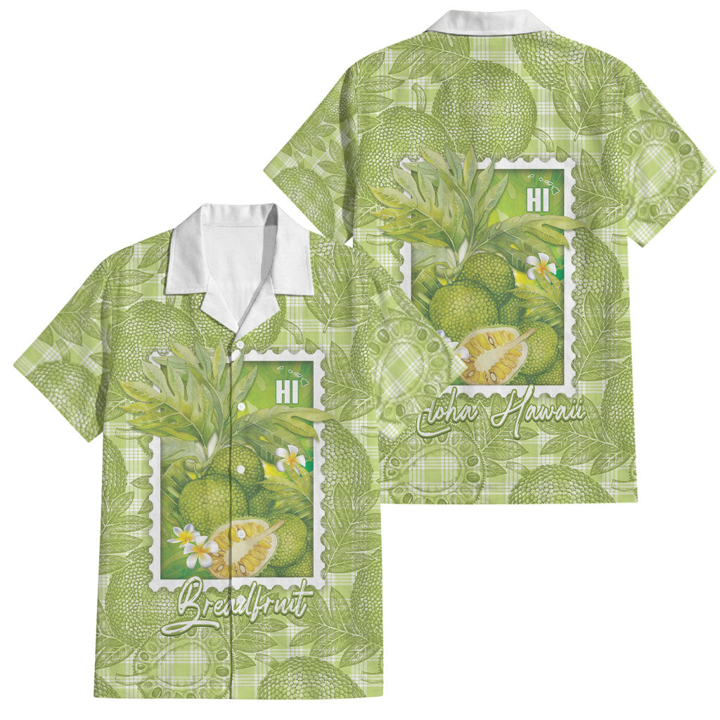 Aloha Hawaii Ulu Palaka Motifs Family Matching Off Shoulder Maxi Dress and Hawaiian Shirt Hawaiian Breadfruit Stylized Stamp LT14 Dad's Shirt - Short Sleeve Green - Polynesian Pride