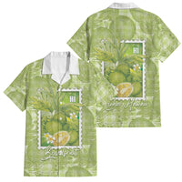 Aloha Hawaii Ulu Palaka Motifs Family Matching Off Shoulder Maxi Dress and Hawaiian Shirt Hawaiian Breadfruit Stylized Stamp LT14 Dad's Shirt - Short Sleeve Green - Polynesian Pride