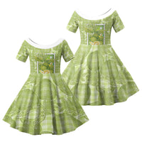 Aloha Hawaii Ulu Palaka Motifs Family Matching Off Shoulder Maxi Dress and Hawaiian Shirt Hawaiian Breadfruit Stylized Stamp LT14 Daughter's Dress Green - Polynesian Pride