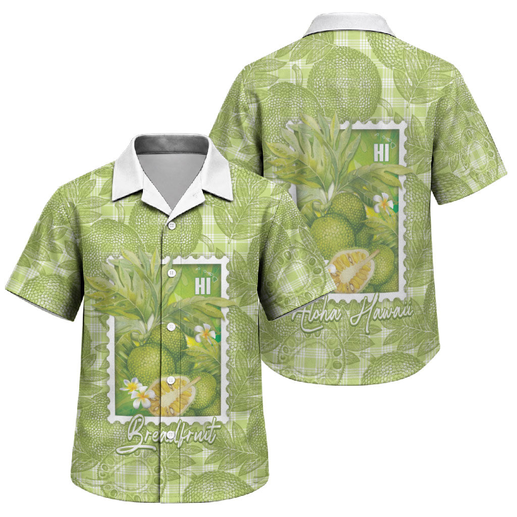 Aloha Hawaii Ulu Palaka Motifs Family Matching Off Shoulder Maxi Dress and Hawaiian Shirt Hawaiian Breadfruit Stylized Stamp LT14 Son's Shirt Green - Polynesian Pride