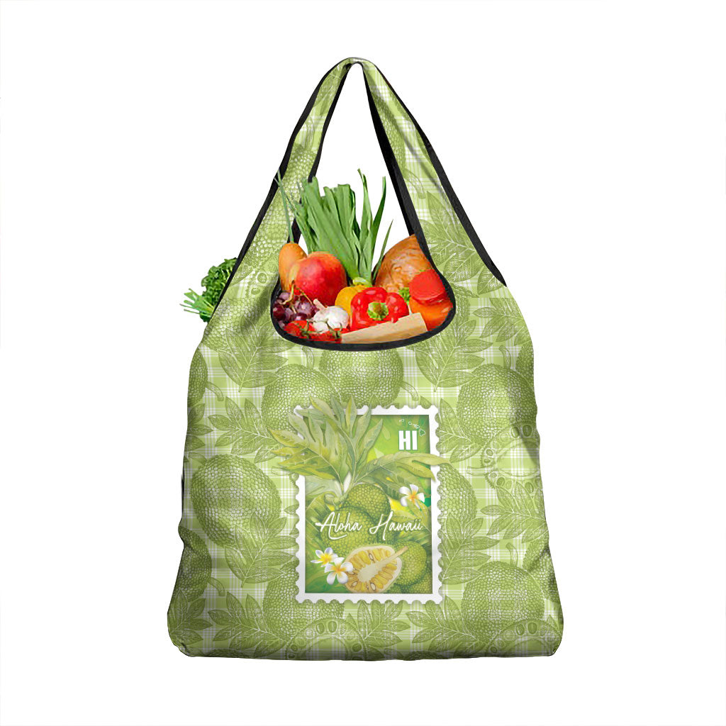 Aloha Hawaii Ulu Palaka Motifs Grocery Bag Hawaiian Breadfruit Stylized Stamp LT14 1-pack One Size Green - Polynesian Pride