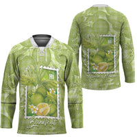 Aloha Hawaii Ulu Palaka Motifs Hockey Jersey Hawaiian Breadfruit Stylized Stamp LT14 - Polynesian Pride