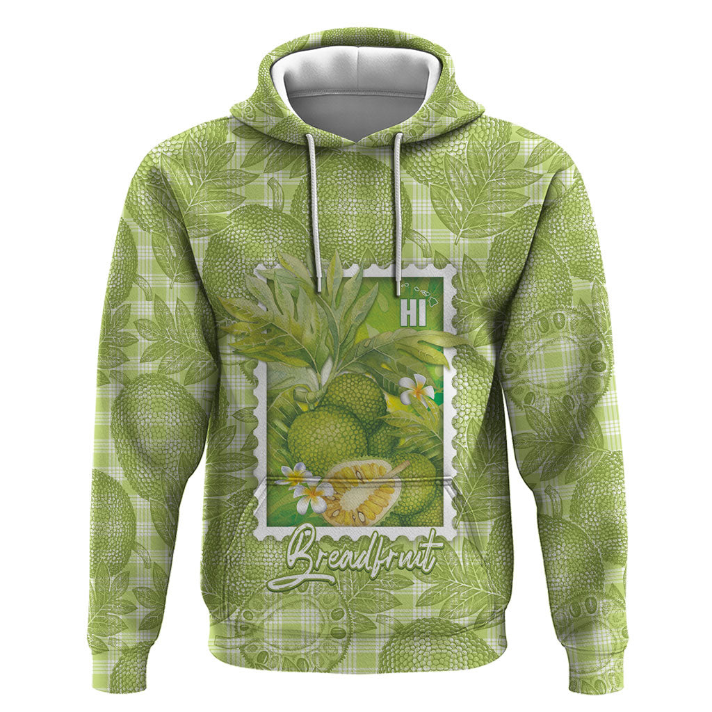 Aloha Hawaii Ulu Palaka Motifs Hoodie Hawaiian Breadfruit Stylized Stamp LT14 Pullover Hoodie Green - Polynesian Pride