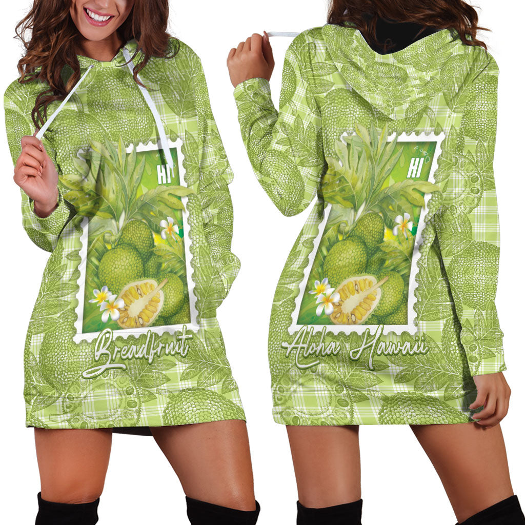 Aloha Hawaii Ulu Palaka Motifs Hoodie Dress Hawaiian Breadfruit Stylized Stamp LT14 - Polynesian Pride