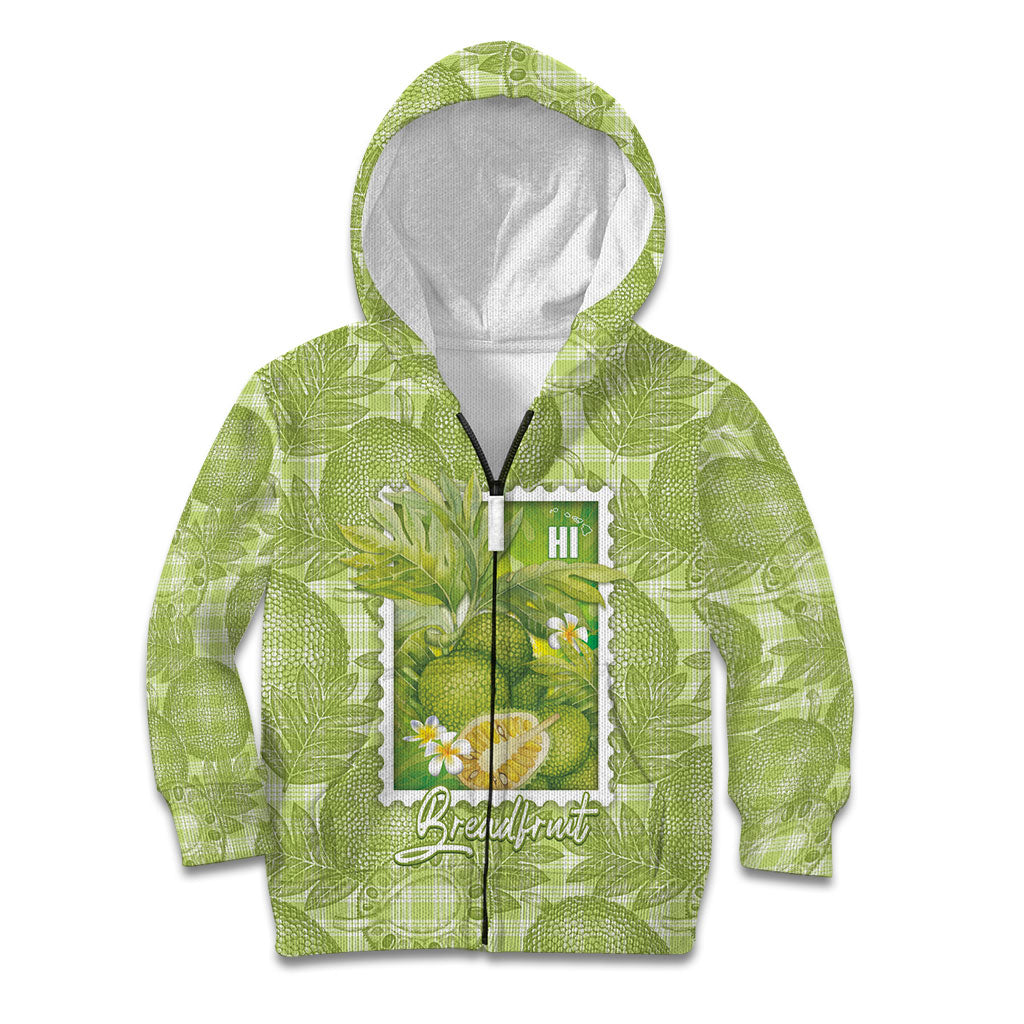 Aloha Hawaii Ulu Palaka Motifs Kid Hoodie Hawaiian Breadfruit Stylized Stamp LT14 Zip Hoodie Green - Polynesian Pride