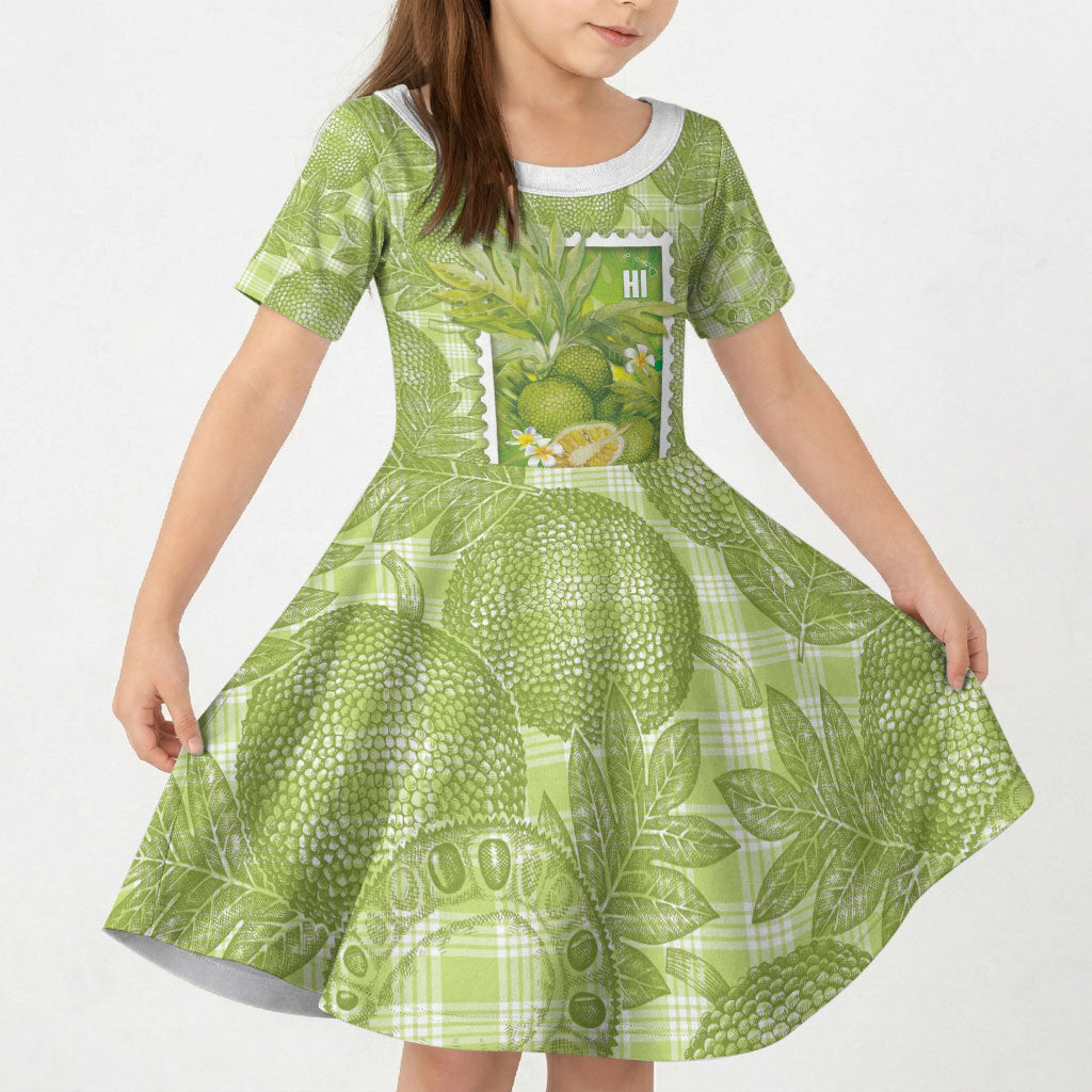 Aloha Hawaii Ulu Palaka Motifs Kid Short Sleeve Dress Hawaiian Breadfruit Stylized Stamp LT14 KID Green - Polynesian Pride