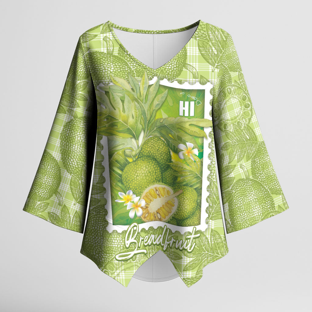 Aloha Hawaii Ulu Palaka Motifs Kimono Sleeve Blouse Hawaiian Breadfruit Stylized Stamp LT14 Female Green - Polynesian Pride