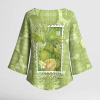 Aloha Hawaii Ulu Palaka Motifs Kimono Sleeve Blouse Hawaiian Breadfruit Stylized Stamp LT14 - Polynesian Pride