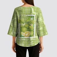 Aloha Hawaii Ulu Palaka Motifs Kimono Sleeve Blouse Hawaiian Breadfruit Stylized Stamp LT14 - Polynesian Pride