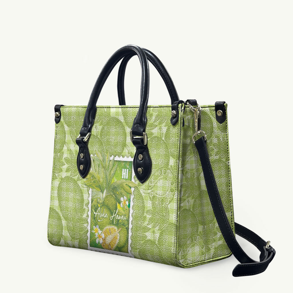 Aloha Hawaii Ulu Palaka Motifs Leather Bag Hawaiian Breadfruit Stylized Stamp LT14 Green - Polynesian Pride
