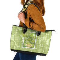Aloha Hawaii Ulu Palaka Motifs Leather Tote Bag Hawaiian Breadfruit Stylized Stamp LT14 Green - Polynesian Pride
