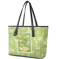 Aloha Hawaii Ulu Palaka Motifs Leather Tote Bag Hawaiian Breadfruit Stylized Stamp LT14 - Polynesian Pride