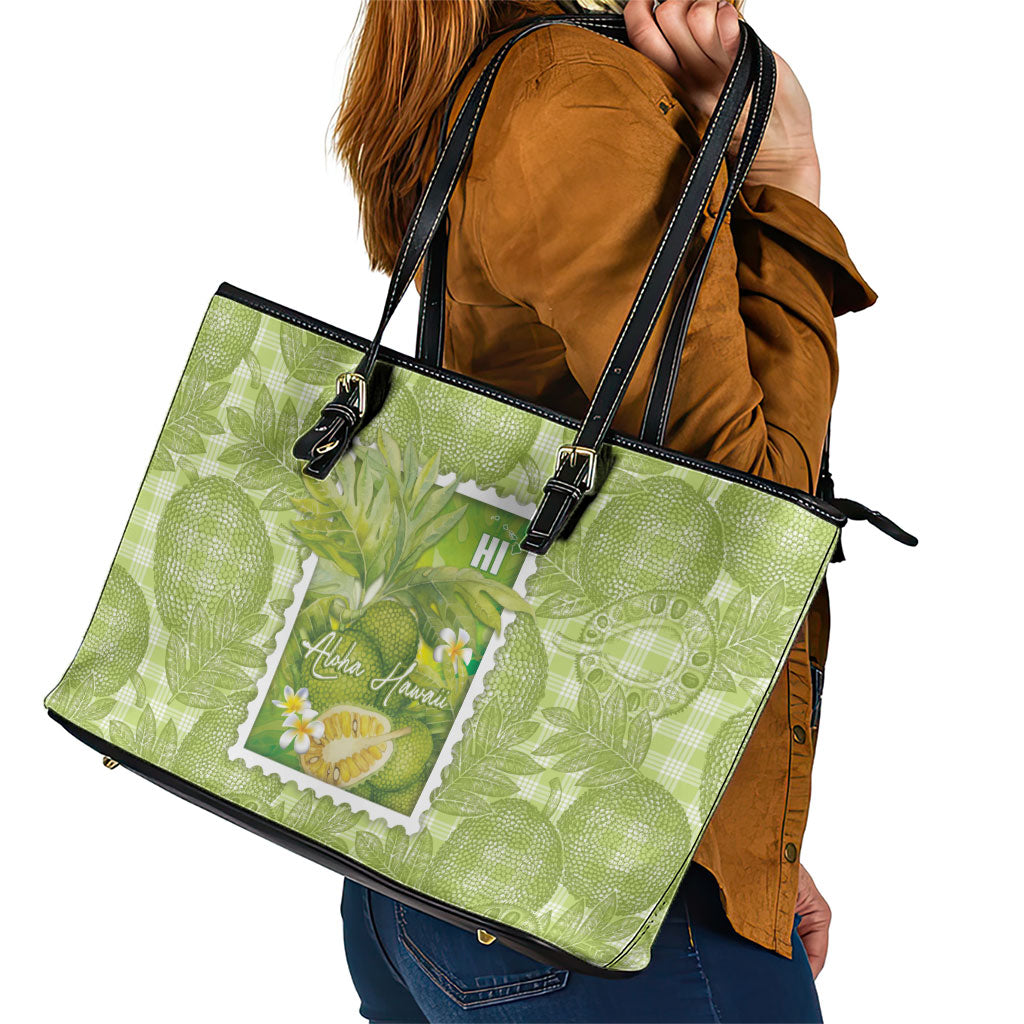 Aloha Hawaii Ulu Palaka Motifs Leather Tote Bag Hawaiian Breadfruit Stylized Stamp LT14 - Polynesian Pride