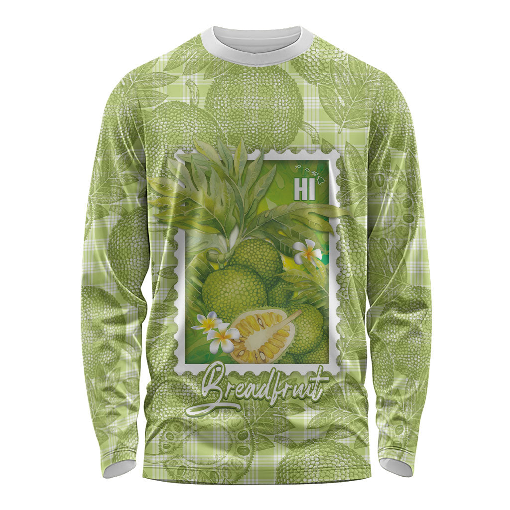 Aloha Hawaii Ulu Palaka Motifs Long Sleeve Shirt Hawaiian Breadfruit Stylized Stamp LT14 Unisex Green - Polynesian Pride