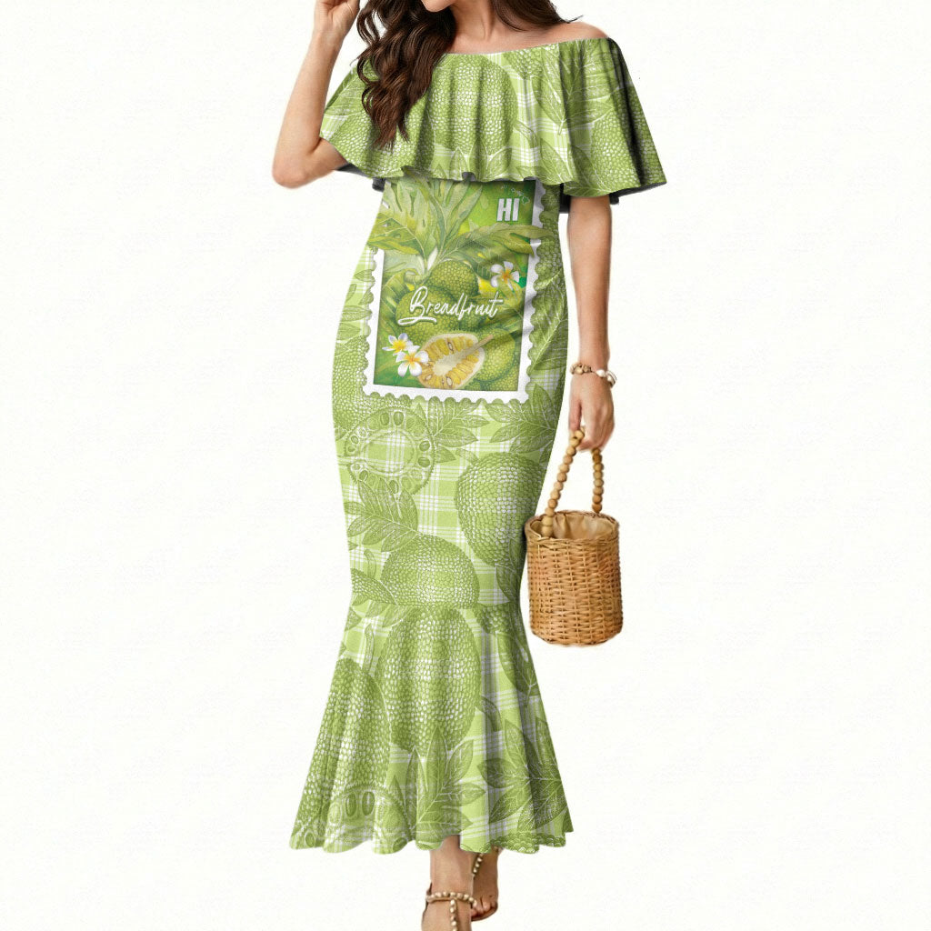 Aloha Hawaii Ulu Palaka Motifs Mermaid Dress Hawaiian Breadfruit Stylized Stamp LT14 Women Green - Polynesian Pride