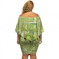 Aloha Hawaii Ulu Palaka Motifs Off Shoulder Short Dress Hawaiian Breadfruit Stylized Stamp LT14 - Polynesian Pride