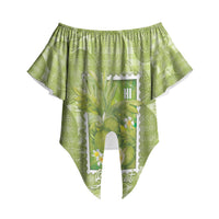 Aloha Hawaii Ulu Palaka Motifs Off Shoulder Wrap Waist Top Hawaiian Breadfruit Stylized Stamp LT14 - Polynesian Pride