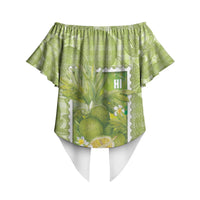 Aloha Hawaii Ulu Palaka Motifs Off Shoulder Wrap Waist Top Hawaiian Breadfruit Stylized Stamp LT14 - Polynesian Pride