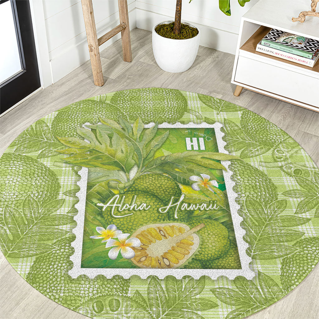 Aloha Hawaii Ulu Palaka Motifs Round Carpet Hawaiian Breadfruit Stylized Stamp LT14 Green - Polynesian Pride