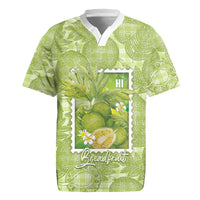 Aloha Hawaii Ulu Palaka Motifs Rugby Jersey Hawaiian Breadfruit Stylized Stamp LT14 Green - Polynesian Pride