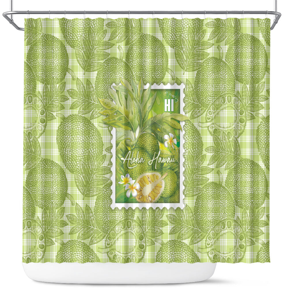 Aloha Hawaii Ulu Palaka Motifs Shower Curtain Hawaiian Breadfruit Stylized Stamp LT14 Green - Polynesian Pride