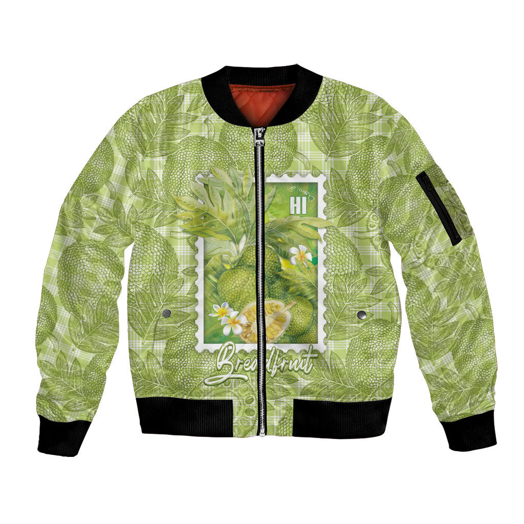 Aloha Hawaii Ulu Palaka Motifs Sleeve Zip Bomber Jacket Hawaiian Breadfruit Stylized Stamp LT14 Unisex Green - Polynesian Pride