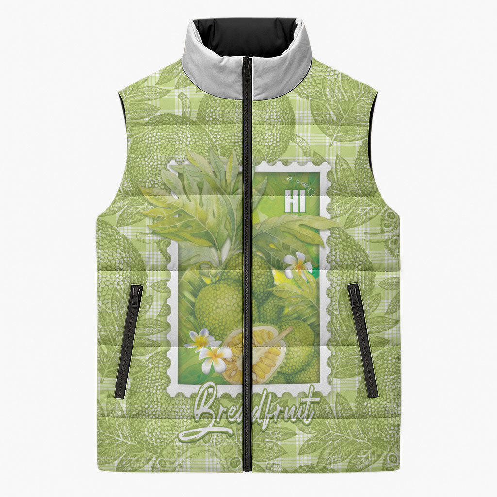 Aloha Hawaii Ulu Palaka Motifs Sleeveless Puffer Jacket Hawaiian Breadfruit Stylized Stamp LT14 Unisex Green - Polynesian Pride