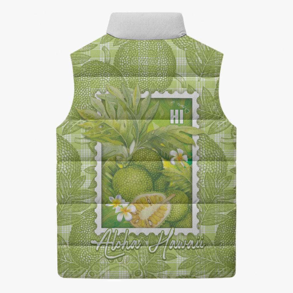 Aloha Hawaii Ulu Palaka Motifs Sleeveless Puffer Jacket Hawaiian Breadfruit Stylized Stamp LT14 - Polynesian Pride