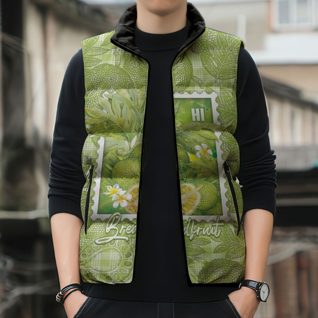 Aloha Hawaii Ulu Palaka Motifs Sleeveless Puffer Jacket Hawaiian Breadfruit Stylized Stamp LT14 - Polynesian Pride