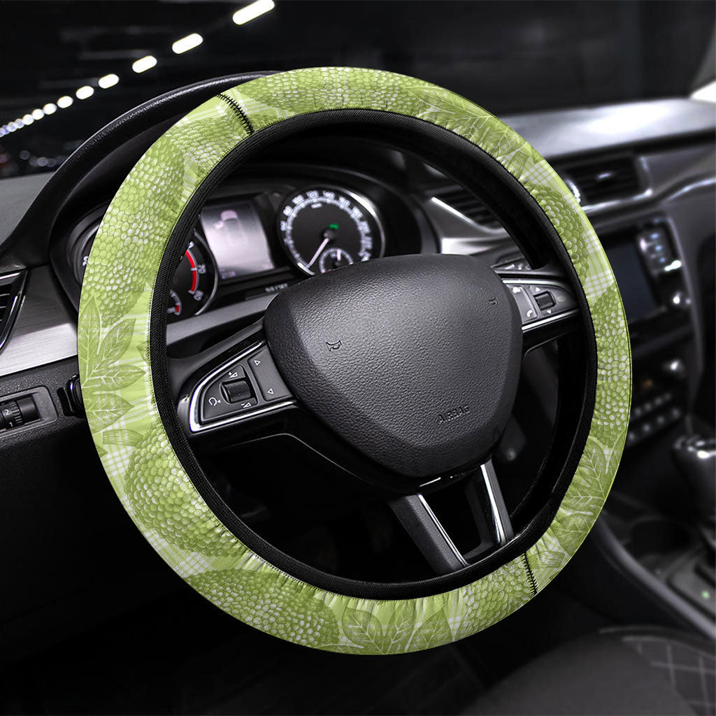 Aloha Hawaii Ulu Palaka Motifs Steering Wheel Cover Hawaiian Breadfruit Stylized Stamp LT14 Universal Fit Green - Polynesian Pride