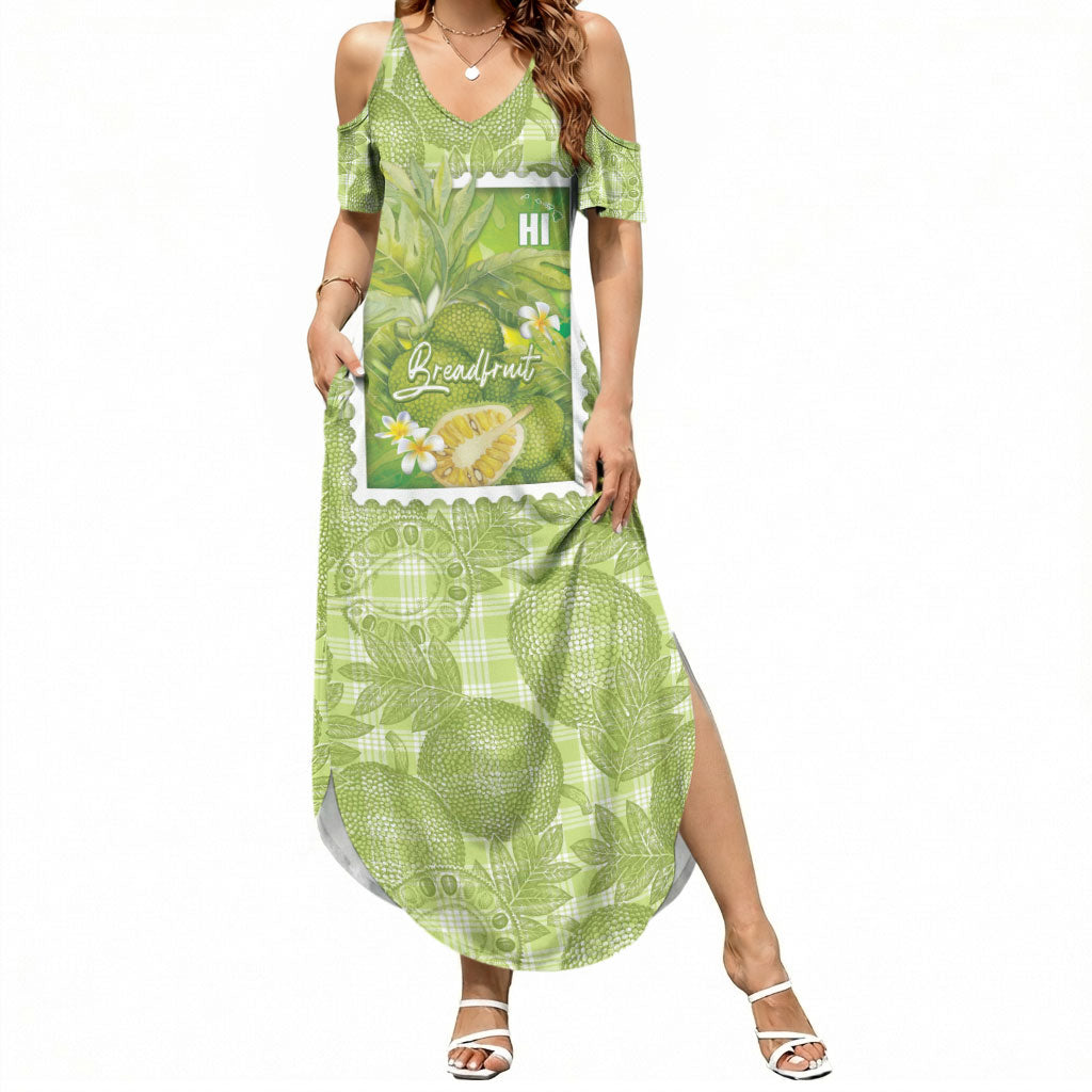Aloha Hawaii Ulu Palaka Motifs Summer Maxi Dress Hawaiian Breadfruit Stylized Stamp LT14 Women Green - Polynesian Pride