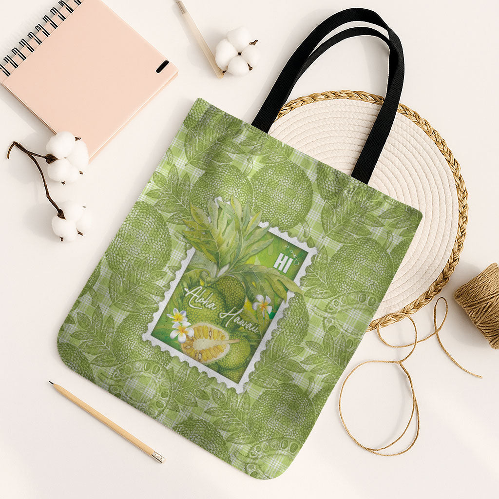 Aloha Hawaii Ulu Palaka Motifs Tote Bag Hawaiian Breadfruit Stylized Stamp LT14 Black Strap One Size Green - Polynesian Pride