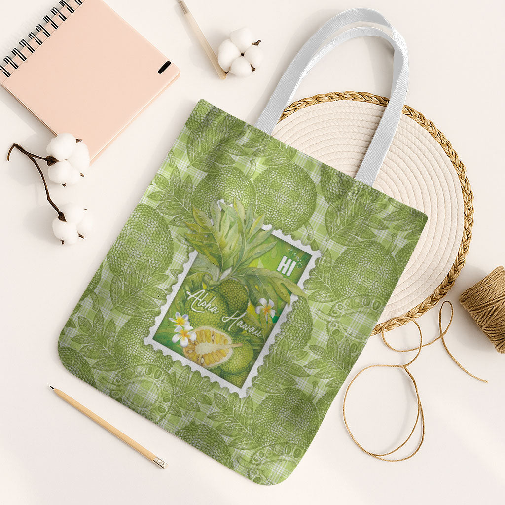 Aloha Hawaii Ulu Palaka Motifs Tote Bag Hawaiian Breadfruit Stylized Stamp LT14 White Strap One Size Green - Polynesian Pride