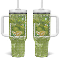 Aloha Hawaii Ulu Palaka Motifs Tumbler With Handle Hawaiian Breadfruit Stylized Stamp LT14 One Size: 40 oz Green - Polynesian Pride