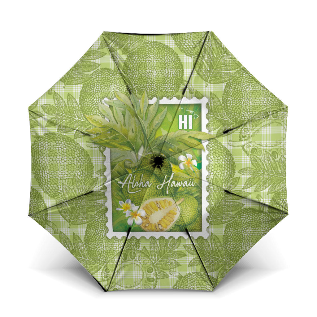 Aloha Hawaii Ulu Palaka Motifs Umbrella Hawaiian Breadfruit Stylized Stamp LT14 One Size Folded 11.42 inch Opened Diameter 37.4 inch Green - Polynesian Pride