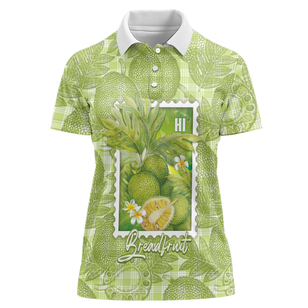 Aloha Hawaii Ulu Palaka Motifs Women Polo Shirt Hawaiian Breadfruit Stylized Stamp