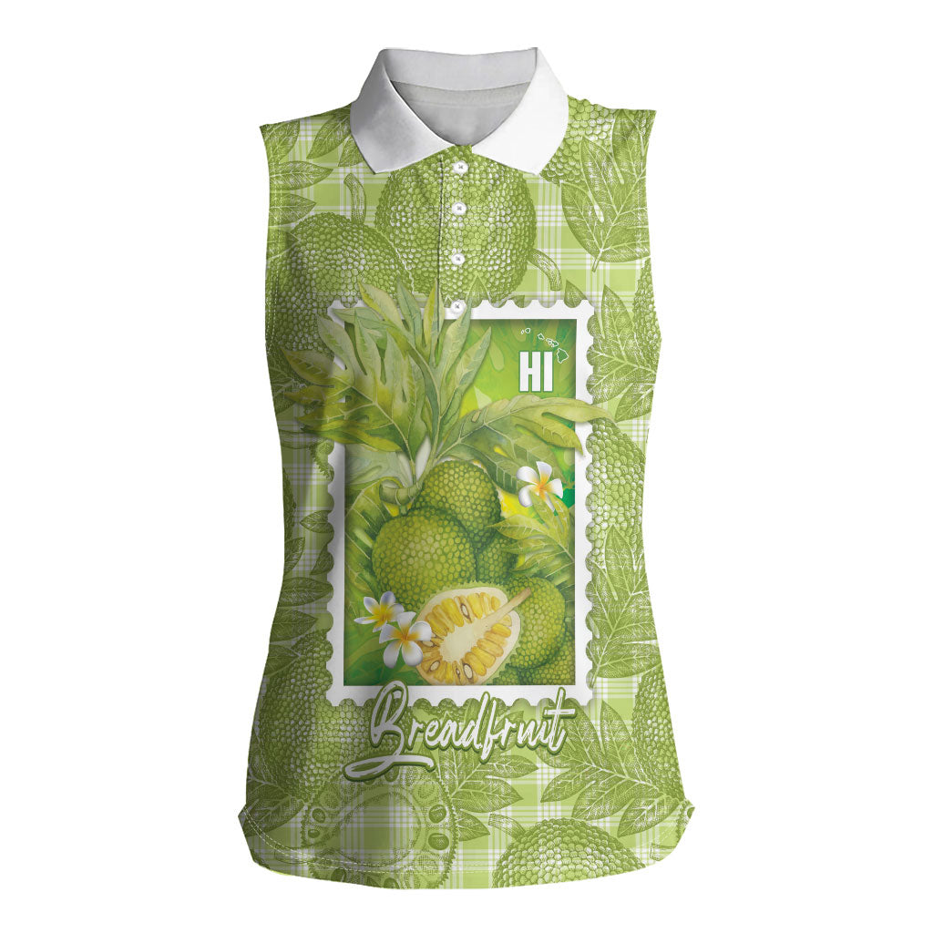 Aloha Hawaii Ulu Palaka Motifs Women Sleeveless Polo Shirt Hawaiian Breadfruit Stylized Stamp LT14 Female Green - Polynesian Pride